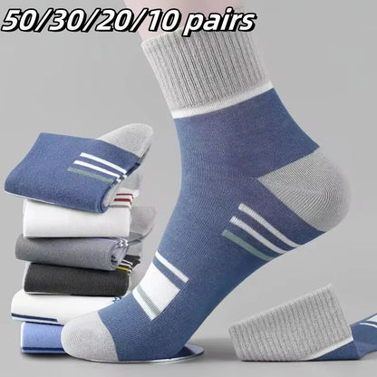 50/30/20/10 pairs of men's mid-calf socks Sweat-absorbent all-season socks Mixed colors