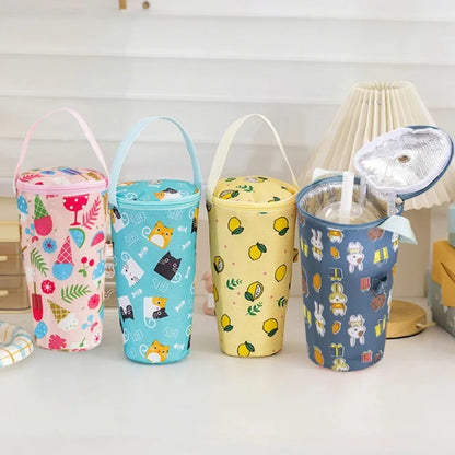 Portable Milk Tea Tote Bag Heat Preservation Bag Carrying Insulated Cup Cover Umbrella Bag Handbag Camping Drinkware Accessories