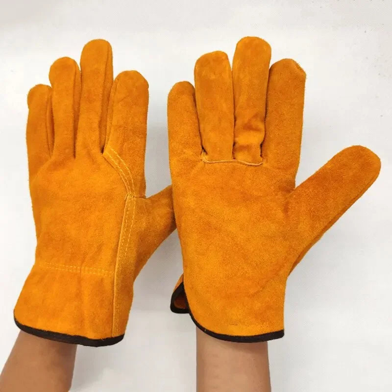 Men Work Gloves Soft Cowhide Driver Hunting Driving Farm Garden Welding Security Protection Safety Mechanic Glove