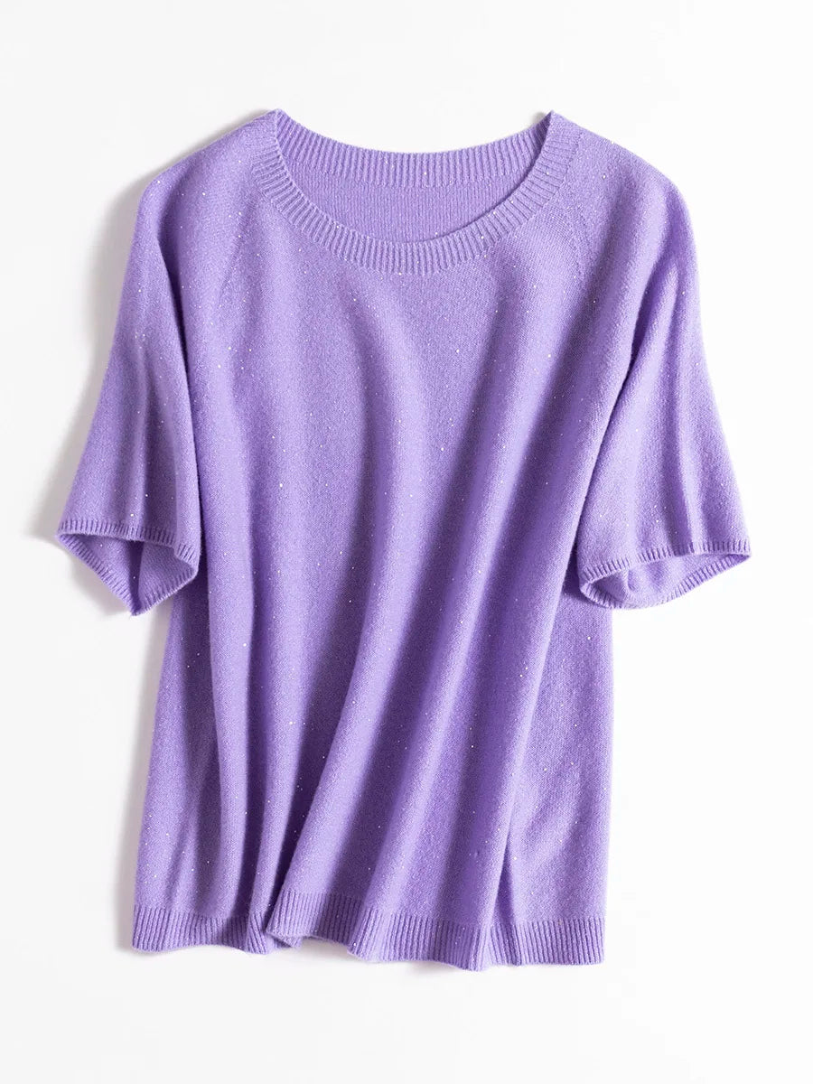 SuyaDream, 100%Merino Wool Pullovers for Woman, Round Neck, Short Sleeved Sweaters, 2025 Fall Winter Soft Warm Top, Pink, Olive