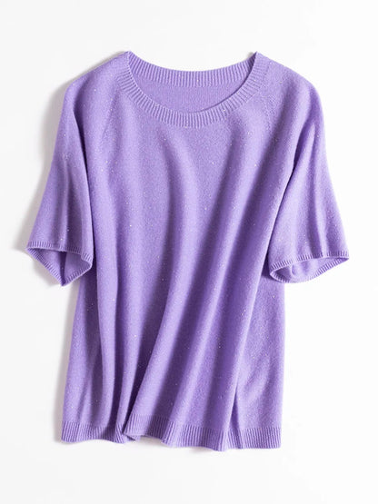 SuyaDream, 100%Merino Wool Pullovers for Woman, Round Neck, Short Sleeved Sweaters, 2025 Fall Winter Soft Warm Top, Pink, Olive