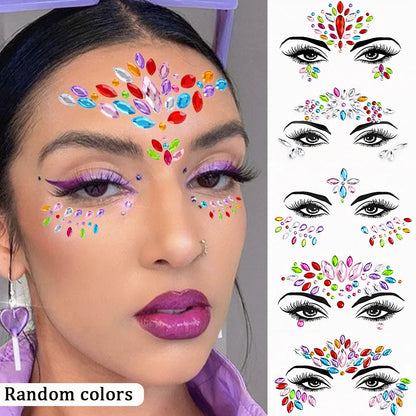 1Sheet 3D Rhinestone Face Tattoo Stickers Coloful Glitter Gems Sliders Festival/Makeup Waterproof With Diamond Tattoos Decals *&