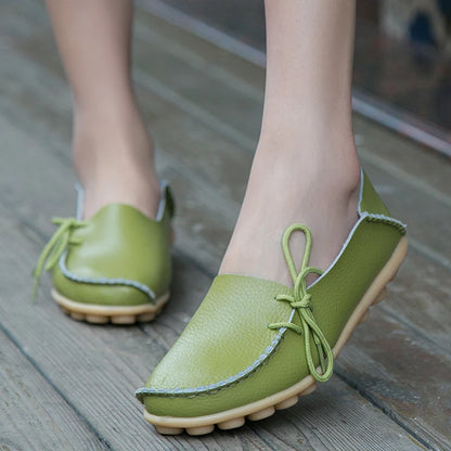 Fashion Women Flats Genuine Leather Oxford Women's Shoes Moccasins Women Shoes Slip On Bowtie Flats Tenis Shoes Woman Plus Size