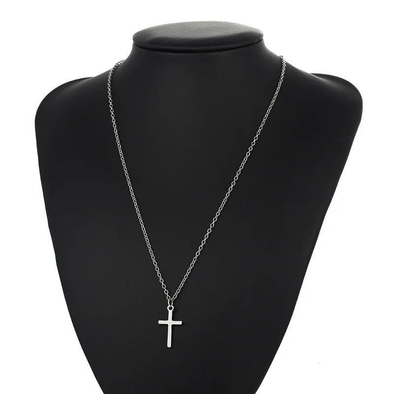 Fashion Christian Jesus Cross Necklaces Silver Color Long Chain Simple Pendants For Women Men Jewelry Gifts Dropshipping