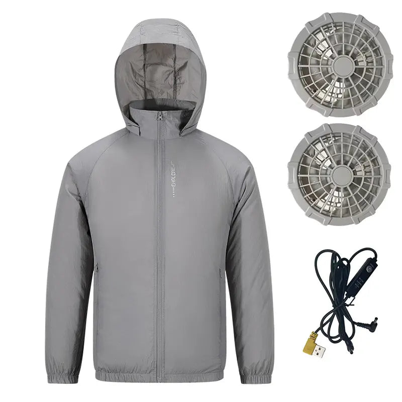 Hiking Outdoor Summer USB Electric fan cooling Jackets men Air Conditioning Fan Clothes USB Pure Cotton Heatstroke Proof Coat