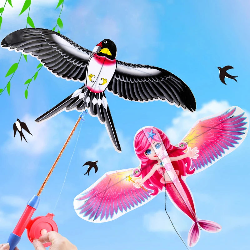 Cartoon Children Kite Mini Plastic Toys Kite + 40cm Hand Brake Fishing Rod Outdoor Fun Sports Toys Kites For Kids Gifts
