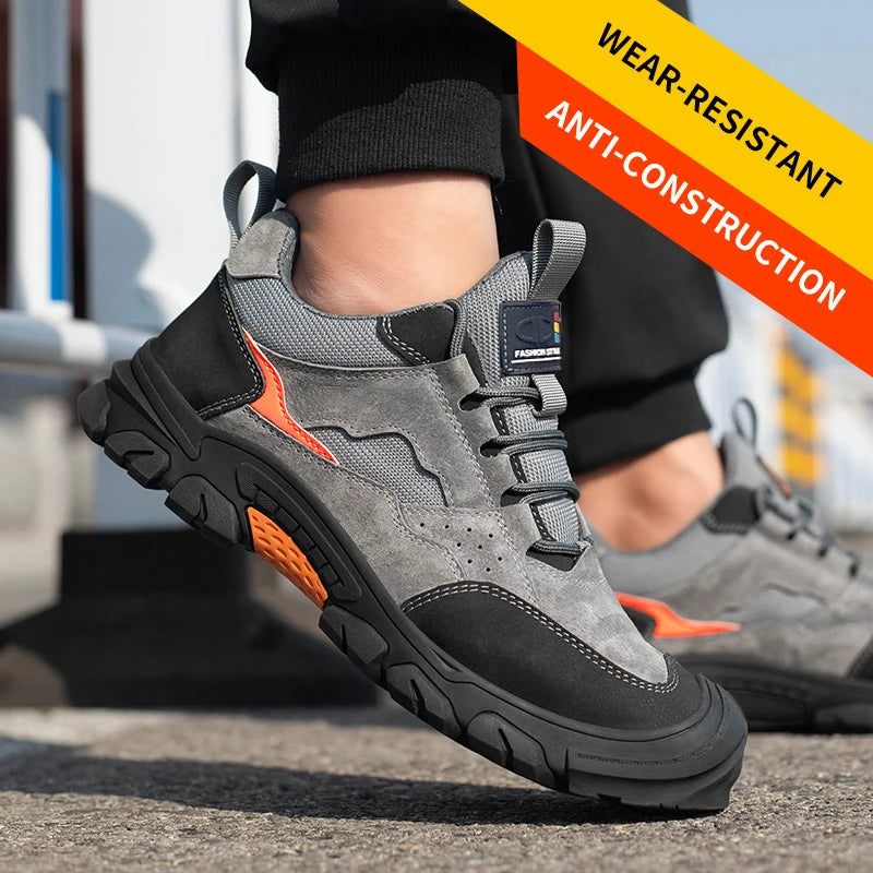Steel Toe Anti-Puncture Work Shoes Men Reinforced Sole Abrasion Resistant Safety Shoes Anti-smash Construction Working Boots