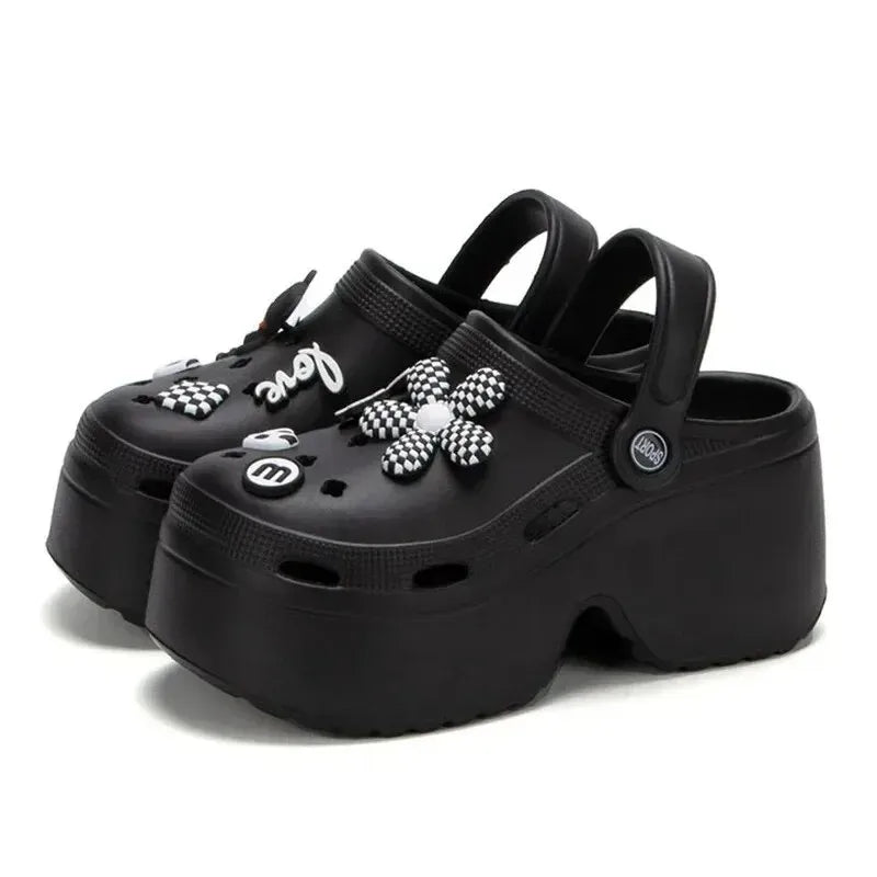 9cm Women Chunky Platform Sandals Summer Soft Thick Sole Diy Clogs Garden Shoes Woman Closed Toe Non-Slip Beach Slides Sandals