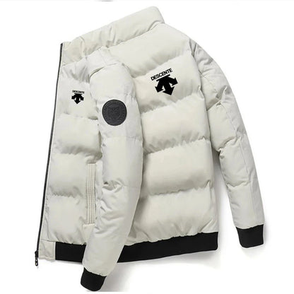 A new men's casual stand-up collar down cotton thermal jacket for winter 2026, a fashionable cotton jacket for outdoor sports