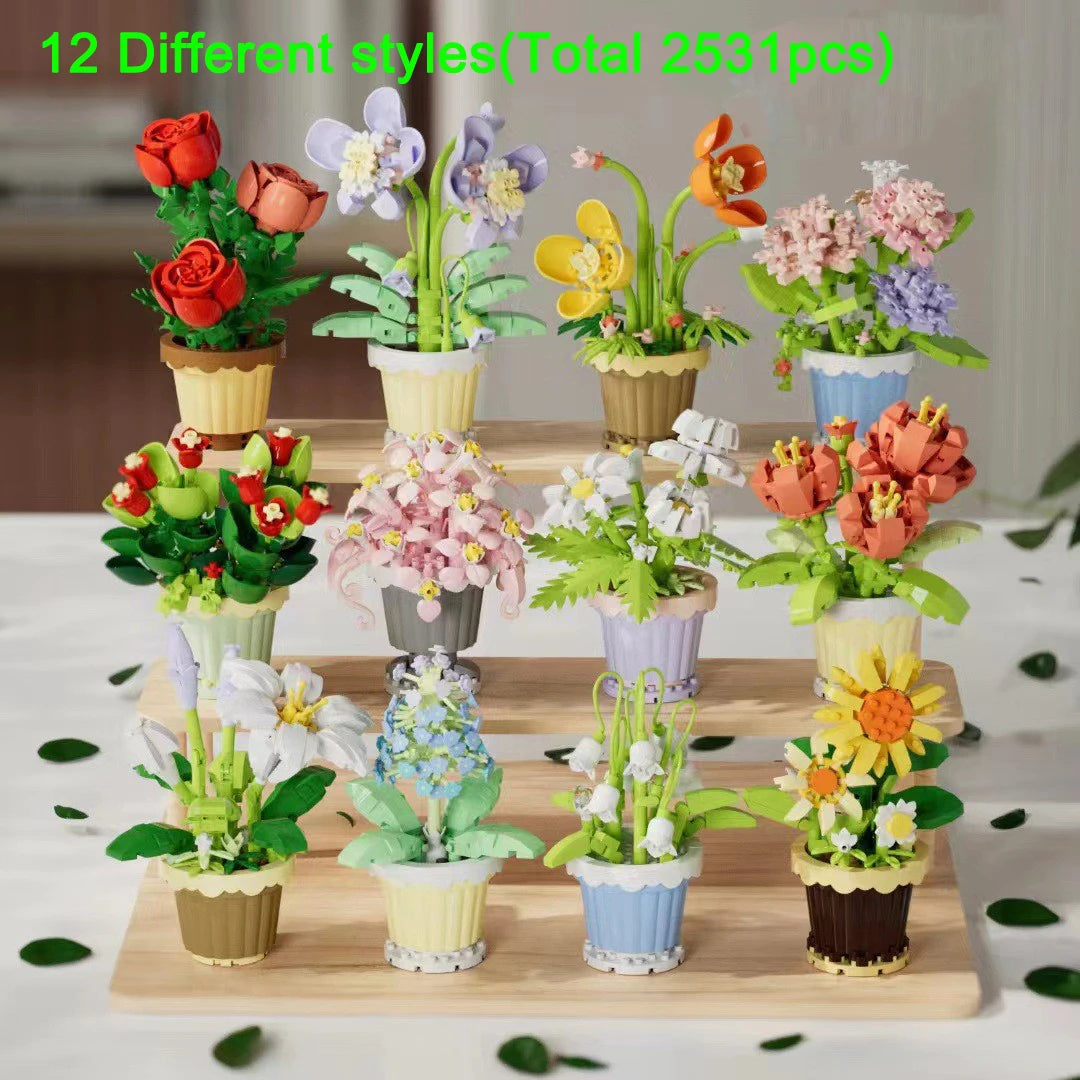 Mini Flower with Pot Micro Building Blocks Toys - Intricate Floral Details, Multiple Styles Available for Home and Office D¨¦cor