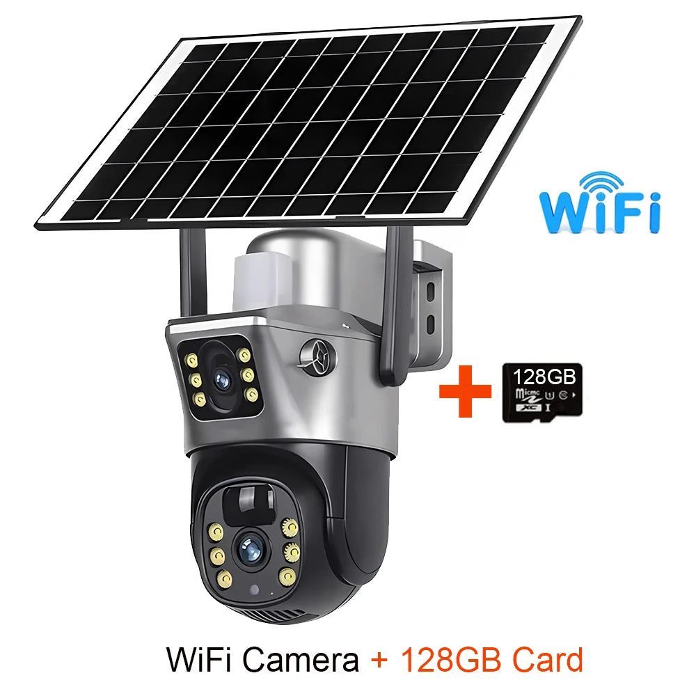 4G / WiFi Solar Camera Dual Lenses Outdoor 8MP 4K Low Power Battery IP Camera PIR Night Vision V380 Pro CCTV Security Protection