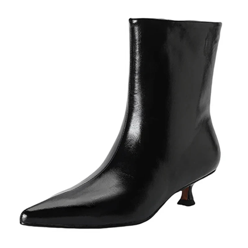 JOZHAMTA Size 34-43 Women Real Leather Ankle Boots Fashion Mid Heels Shoes For Winter Boots Pointy Office Lady Daily Dress Shoes