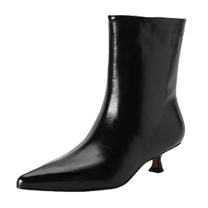 JOZHAMTA Size 34-43 Women Real Leather Ankle Boots Fashion Mid Heels Shoes For Winter Boots Pointy Office Lady Daily Dress Shoes