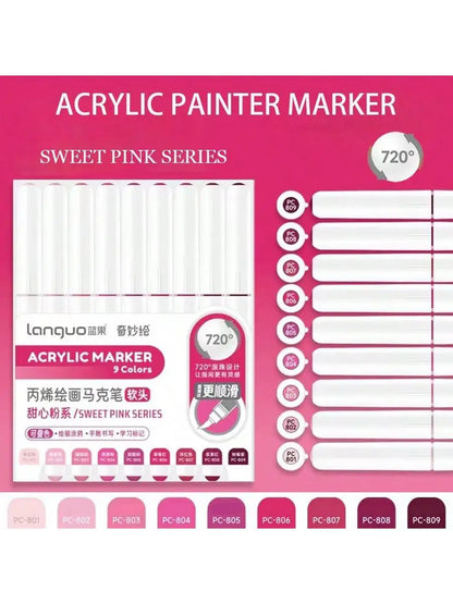 Languo 9pcs/box Soft Brush Acrylic Marker Pen Set£¬DIY Hand Drawn,Paint Art Markers pens,Student Graffiti Acrylic Paint Pens,M720