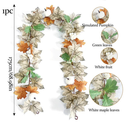 2M Artificial Maple Leaf Garland Fake Fallen Leaves Autumn Decor Rattan for Thanksgiving Halloween Festivals Wedding Xmas Decor