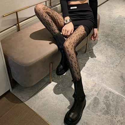 Kawaii Gothic Hollow Out Pantyhose Lolita Bow Knot Fishnet Stockings Women Spicy Girl Black White Sexy Thin Ins Tide Lace Tights