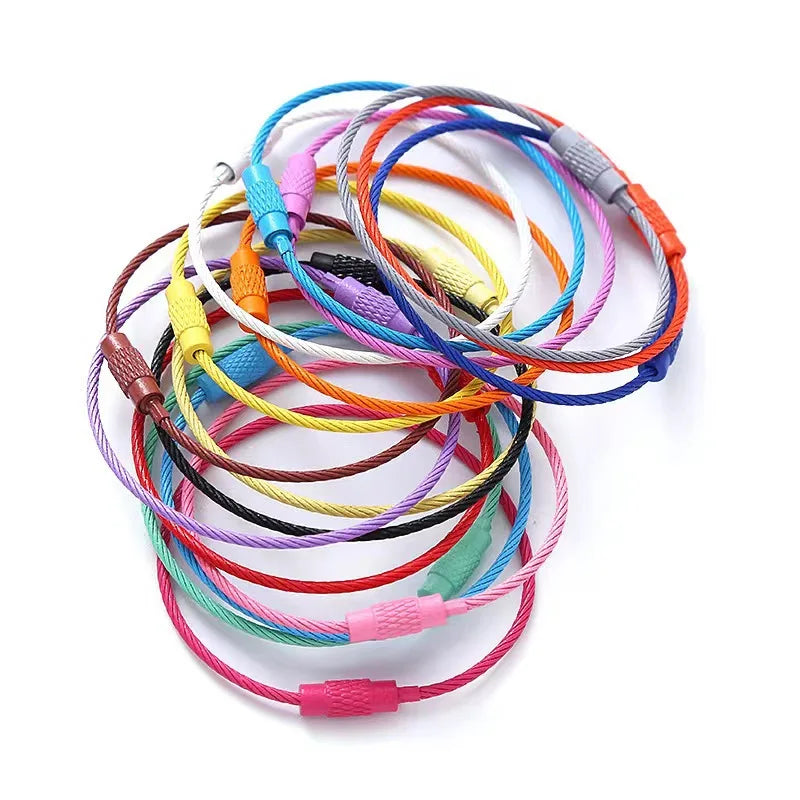 10pcs Colorful Stainless Steel Wire Keychain Cable Loop Screw Lock Rope Key Holder Keyring Key Chain Rings Outdoor Tools