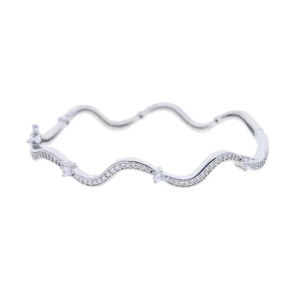 Fashionable Women's Wave Band Bracelet Ring Earring Necklace Set with 5A Cubic Zirconia CZ in Micro Pave Setting