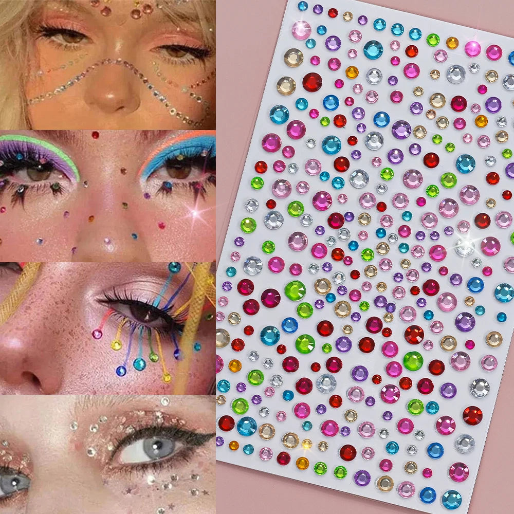 1Pcs 3D Colorful Face Jewels Tattoo Stickers 10Color Rhinestone Fake Tattoo Party Eyes Body Makeup Gem Self-adhesive DIY Sticker