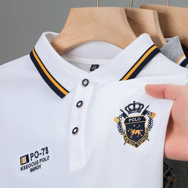 New Men's Casual Embroidery Short Sleeve Polo Shirt Fashion Solid Color Top