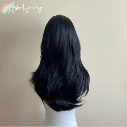 Ashely Black Wig Female Headband Body Wavy Rose Hair Net Models in French Bangs High Quality Simulation Hair Synthetic Wig 가발