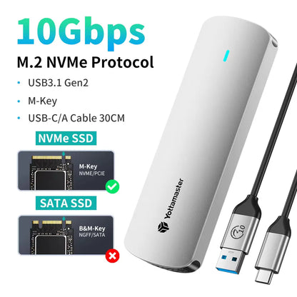 Yottamaster USB3.2 NVMe Case M.2 SSD EnclosureType C 10Gbps NVMe PCIE Solid State Drive Case Adapter Storage Box for PC Laptop