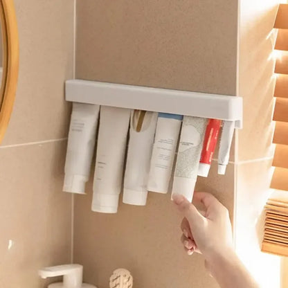 Wall Mount Bathroom LongToothpaste Holder Multifunctional Space-Saving Toothpaste Holder No Drilling Required Storage Rack