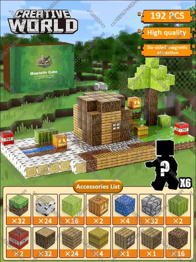 Magnetische Bausteine ​​Mine World Magnetwürfel-Set für Jungen und Mädchen, Kinder ab 3 Jahren, DIY-Modell, Kinder, STEM, sensorisches Spielzeug, Geschenk 