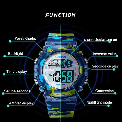 Sport Digital Watch for Kids Waterproof Luminous Children's Electronic LED Watch Fashion Multi-function Week Display Kids Watch