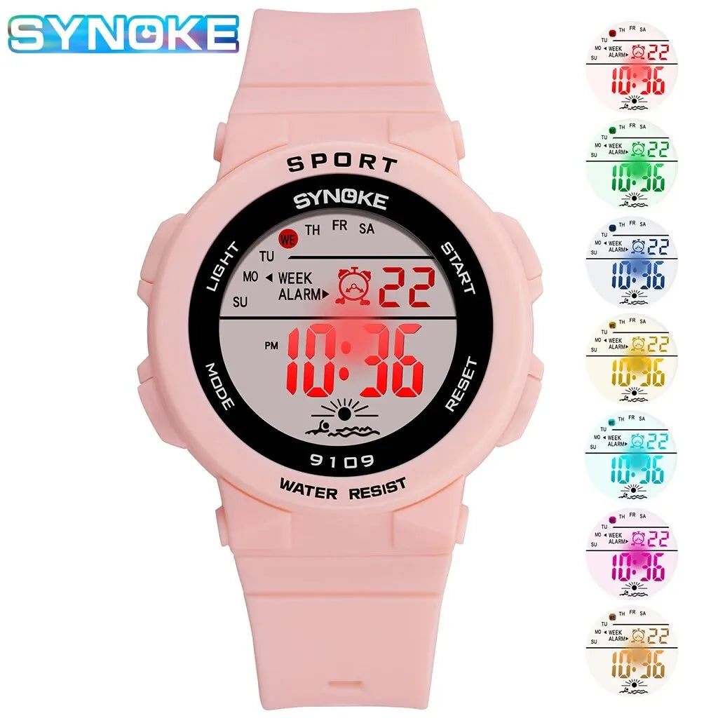 SYNOKE Student Sport Watches For Kids Colorful Electronic Watches 50M Waterproof Clock Children Digital Watch For Boys Girls