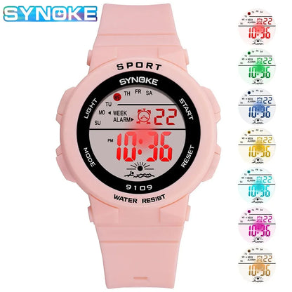 SYNOKE Student Sport Watches For Kids Colorful Electronic Watches 50M Waterproof Clock Children Digital Watch For Boys Girls