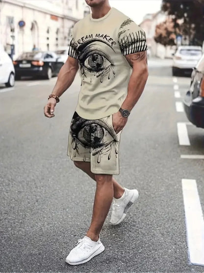Summer Simple Letter Print Men's Crew Neck Short Sleeve Top And Shorts Harajuku Street Fashion Men's Suit Everyday Casual Comfor
