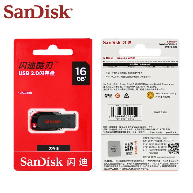 Original SanDisk Cruzer Blade USB Flash Drive 16GB 32GB Memory Stick 64GB 128GB Portable USB Storage Disk For Computer