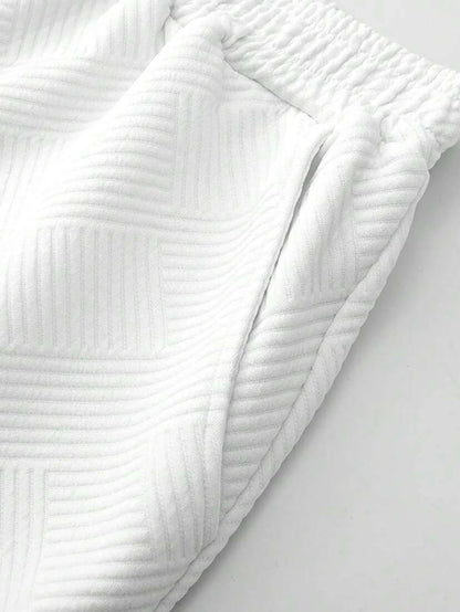 Men's Textured Letter Patched Round Neck Tee & Drawstring Shorts Two-Piece Set Regular Fit Casual Short Sleeve T shirt & Shorts