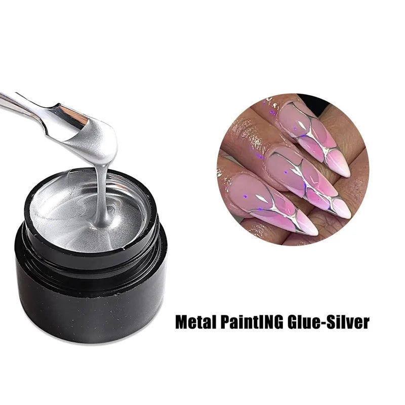 Metallic Painting Gel Chrome Gold Silver Rose Gold Mirror Effect Nail Polish Super Bright Drawing Line French Nail Art Varnish