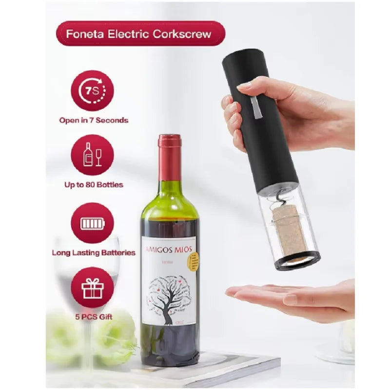 Electric Bottle Opener with Foil Cutter Corkscrew Wine Accessories Smart Automatic Wine Opener Kitchen Appliance