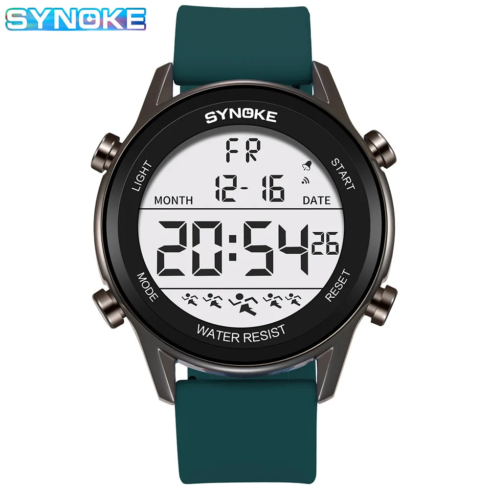 SYNOKE Men Outdoor Sports Multifunctional Waterproof Large Screen Display Luminous LED Digital For Men Fashion Silicon Watch