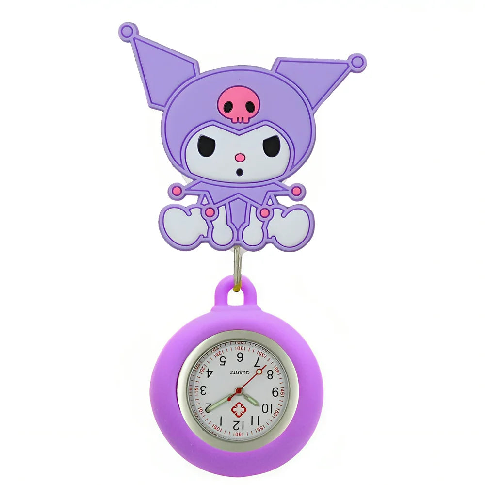 MINISO Cartoon Cute Cat Dog Rabbit Kitty Nurse Doctor Students Pretty Badge Reel Clip Hang Pocket Watches Clock Hospital Gifts