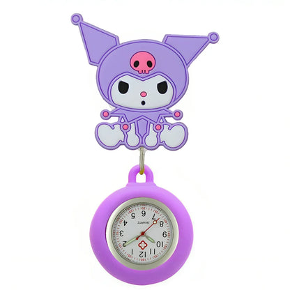 MINISO Cartoon Cute Cat Dog Rabbit Kitty Nurse Doctor Students Pretty Badge Reel Clip Hang Pocket Watches Clock Hospital Gifts