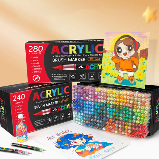 120/168/240/280 Colors Art Markers Large Color Systems Soft Brush Tip For Beginners For Painting DIY Stone Art School Supplies