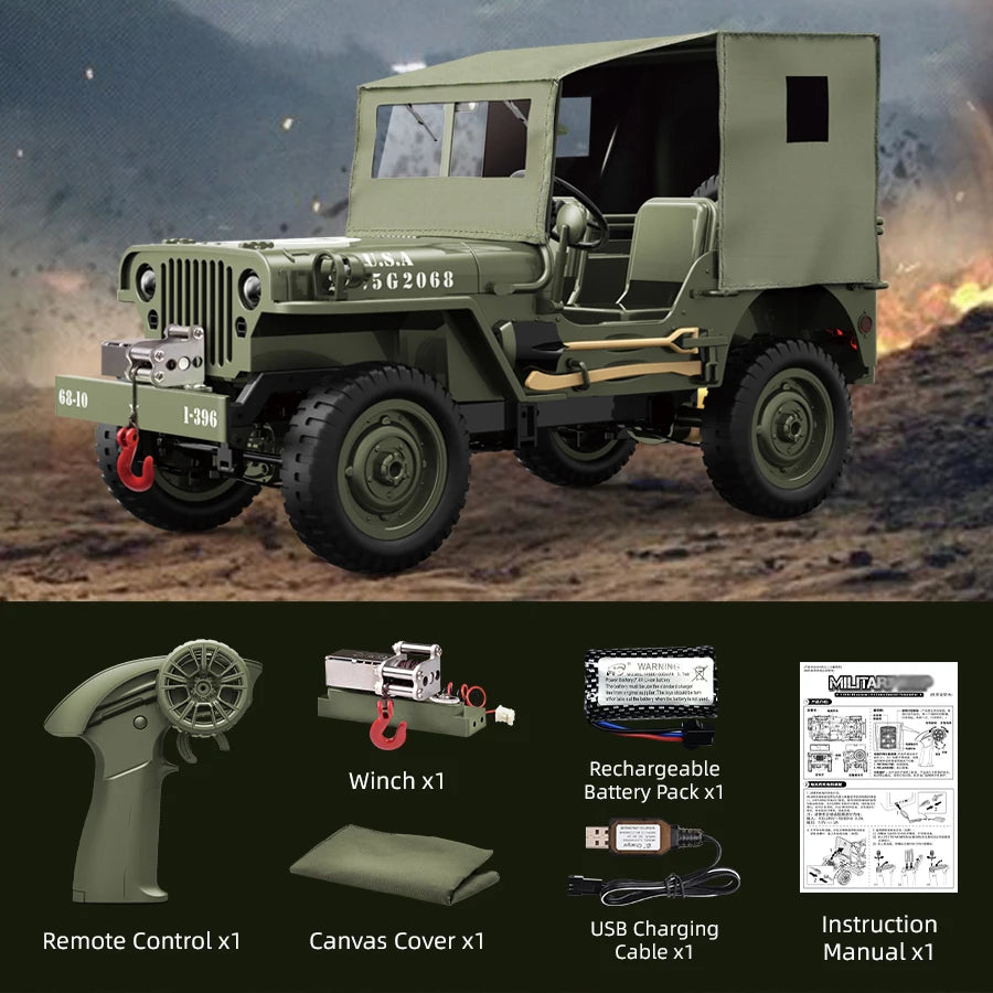 JJRC C8815 Rc Car 1:10 JEEP MB 2.4g 4wd RTR Crawler Climbing Scale Military Truck Offroad Vehicle Adult Toy Gift for Kids