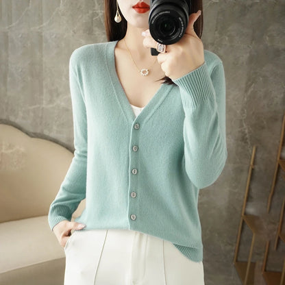 2024 New V-Neck Temperament Small Fragrant Wind Women Loose Sweater Sweater All Sweater Coat Special Offer Cardigan ZHI D035