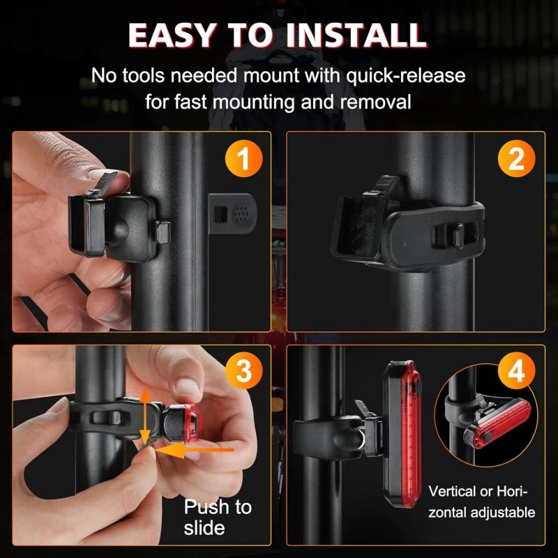 USB Rechargeable LED Bike Tail Light Bright Bicycle Rear Cycling Safety Flashlight 4 Light Mode Options for Road Mountain