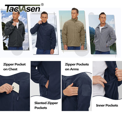 TACVASEN Full Zip Up Green Fleece Jacket Thermal Warm Work Coats Mens Zipper Pockets Jacket Hiking Training Outwear Windbreaker
