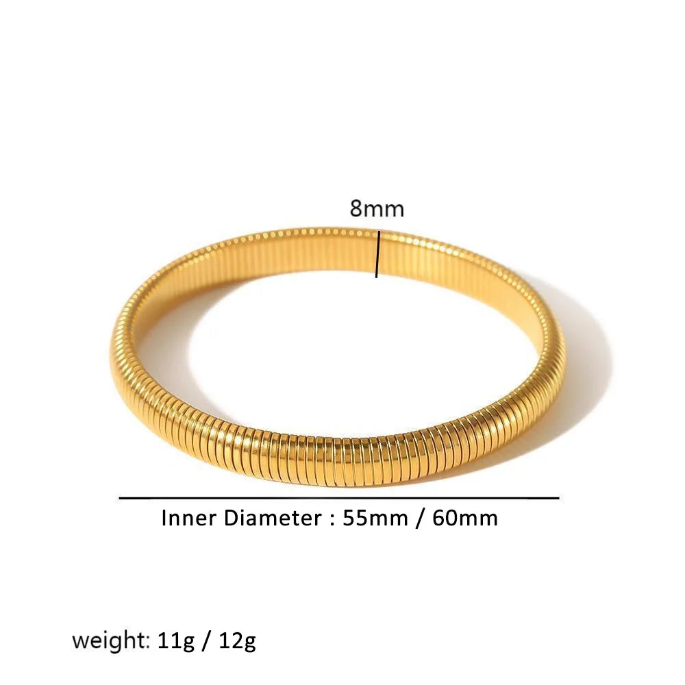 304L Stainless Steel Elastic Bracelet Women 18k Gold Plated Charm Punk Wide Chunky Metal Spiral Bangle pulseras Waterproof