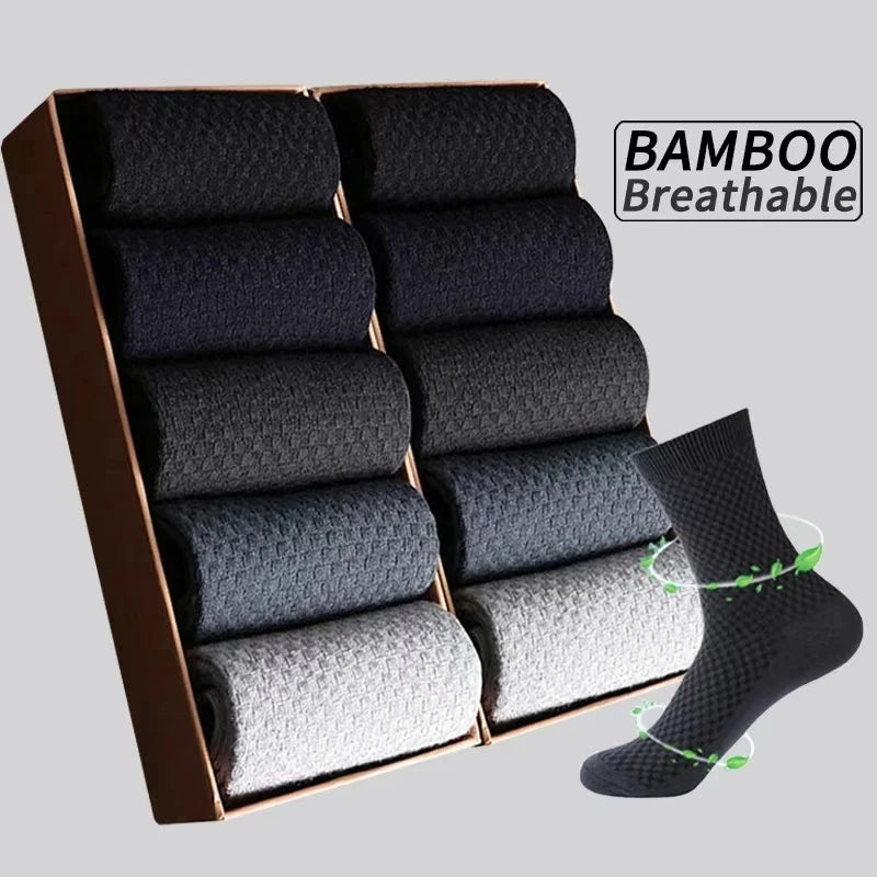 5 Pairs Men Bamboo Fiber Crew Casual Socks Man High Quality Spring Summer Autumn Business Breathable Black Male Dress Long Socks