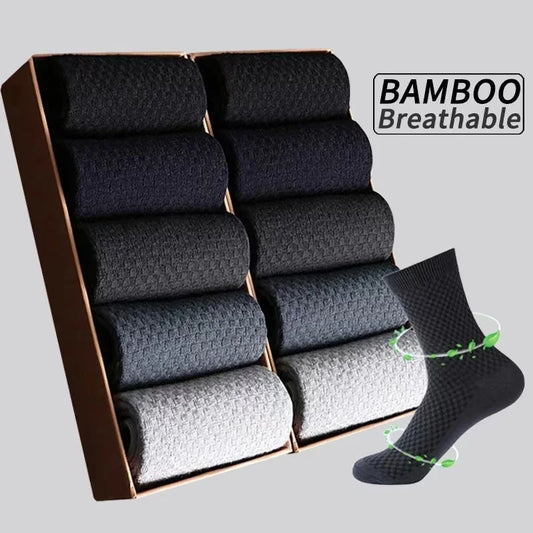 5 Pairs Men Bamboo Fiber Crew Casual Socks Man High Quality Spring Summer Autumn Business Breathable Black Male Dress Long Socks