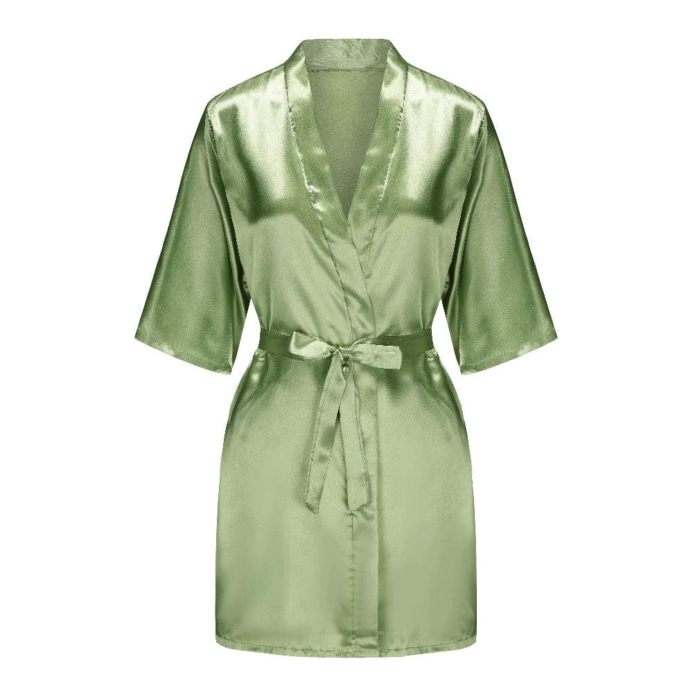 Satin Silk Robes Plus Size Wedding Bathrobe Bride Bridesmaid Mother Maid of Honor Gown Women Clothing Sleepwear Sage Green