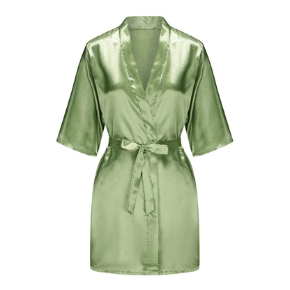 Satin Silk Robes Plus Size Wedding Bathrobe Bride Bridesmaid Mother Maid of Honor Gown Women Clothing Sleepwear Sage Green