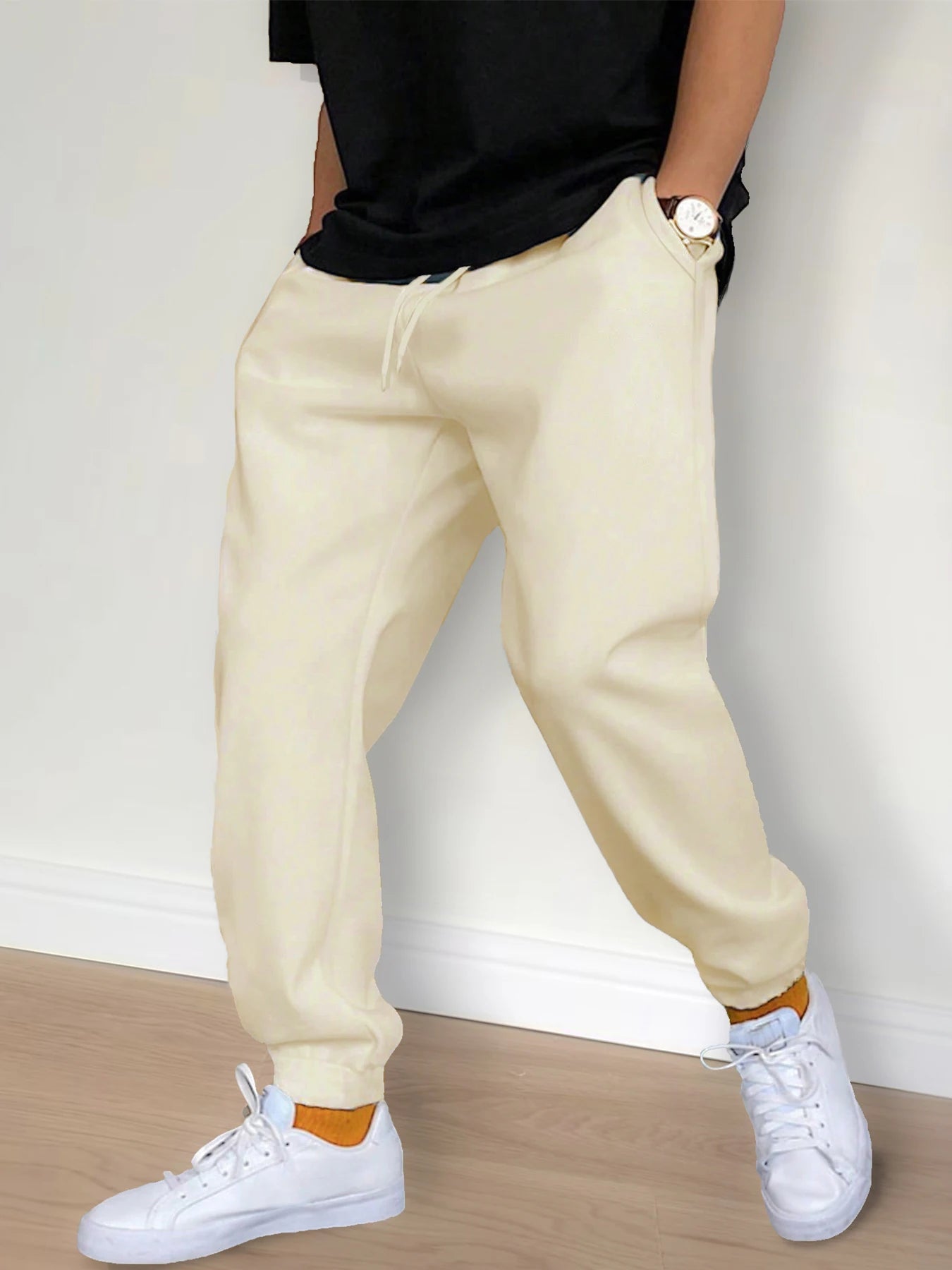 Men's Casual Pants Sweatpants Spring Autumn Fleece Sports Pants Solid Color Gym Trousers Running Workout Jogging Long Pants